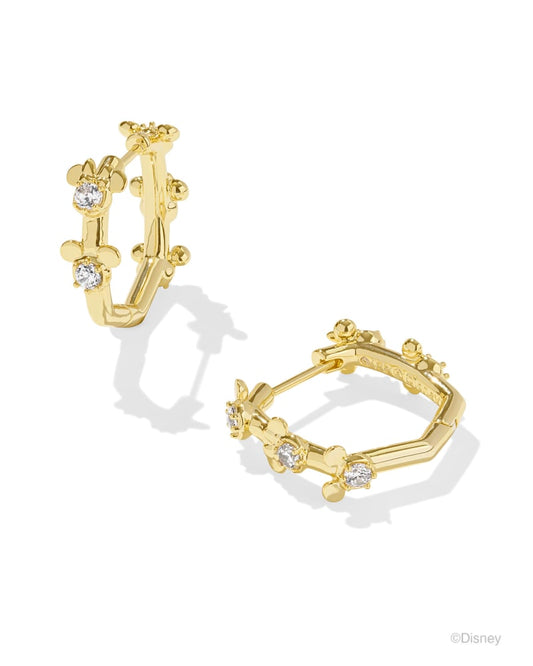 Disney | Kendra Scott Gold Mickey Mouse and Minnie Mouse Huggie Earrings in White CZ