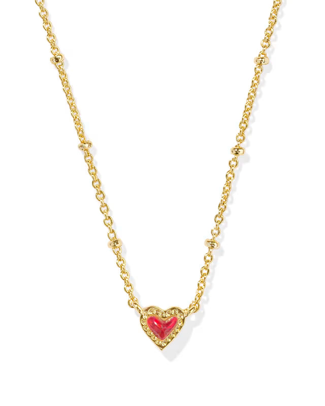 Mini Ari Heart Gold Satellite Short Pendant Necklace in Red Lab Grown Opal
