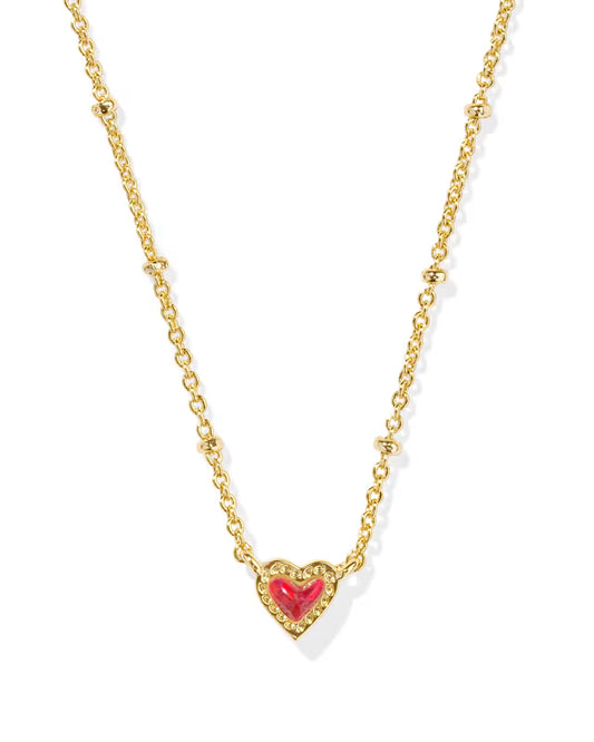 Mini Ari Heart Gold Satellite Short Pendant Necklace in Red Lab Grown Opal