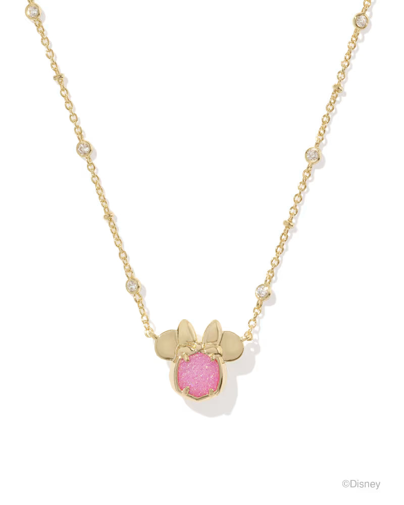 Disney | Kendra Scott Gold Minnie Mouse Short Pendant in Hot Pink Drusy