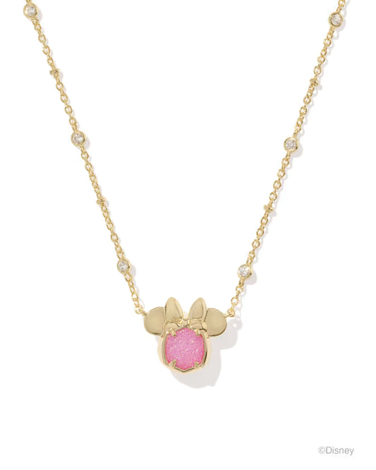 Disney | Kendra Scott Gold Minnie Mouse Short Pendant in Hot Pink Drusy