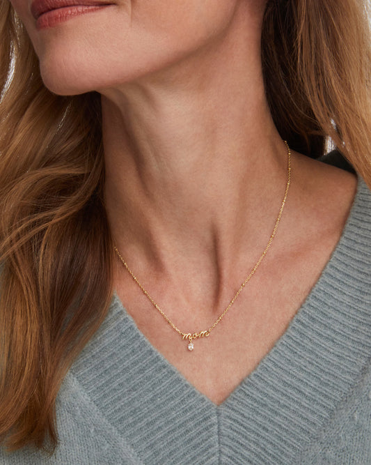 Mom Gold Crystal Short Pendant Necklace