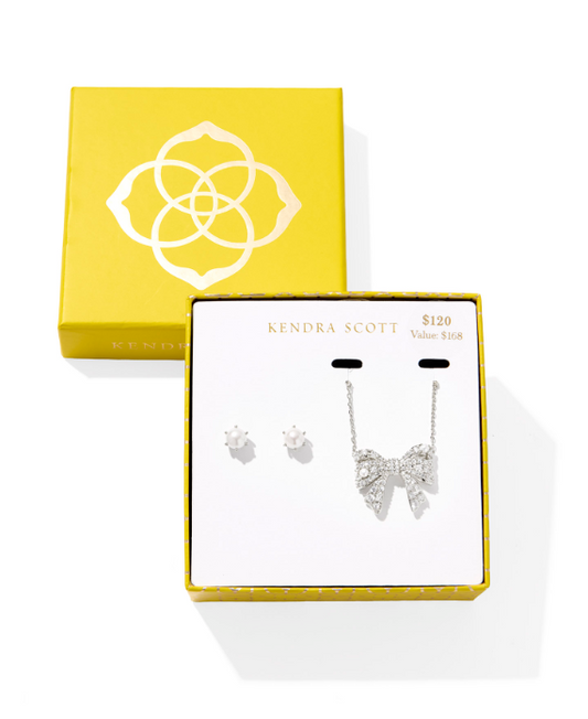 Krista Bow Necklace and Ashton Earrings GST Gold white Mix set