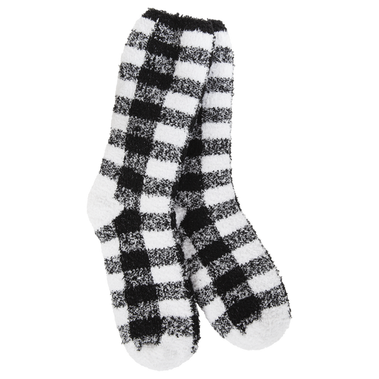 Fireside Cozy Plaid Crew Black and White