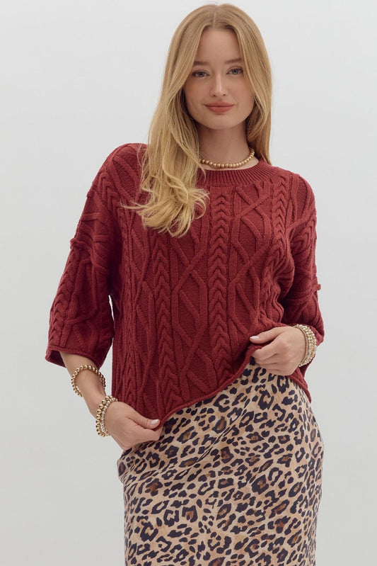 Burgundy Cozy Cable Sweater