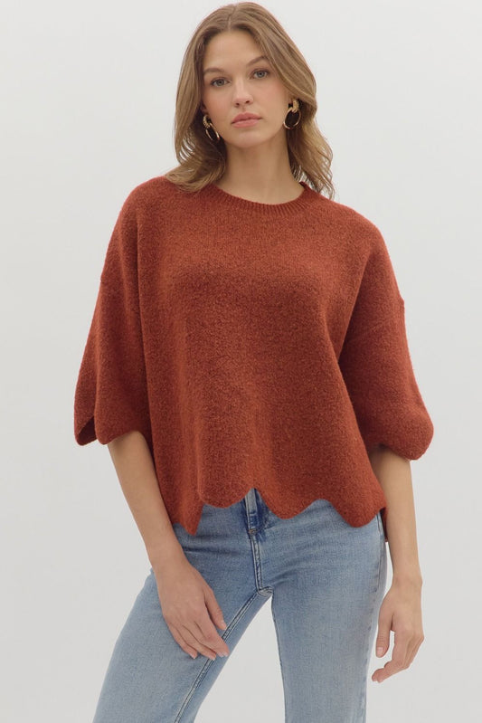 Soft Scallop Sweater Rust