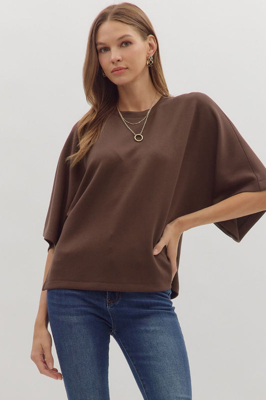 Elbow Sleeve Brown Top