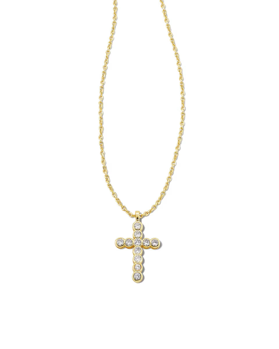 Cross Gold Pendant Necklace in White CZ