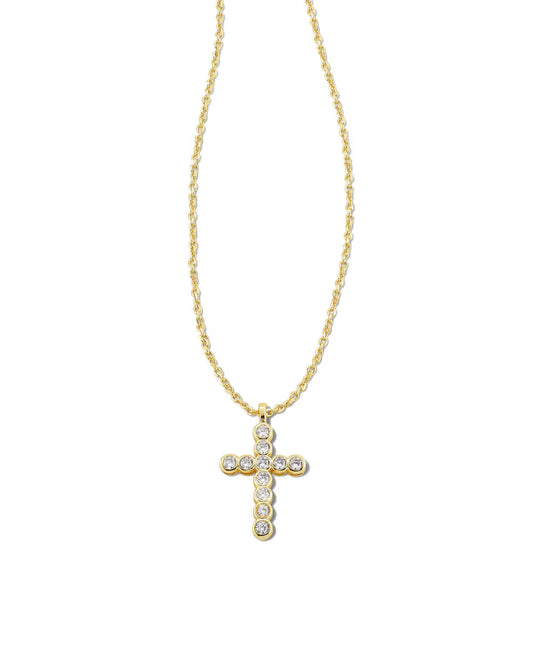 Cross Gold Pendant Necklace in White CZ