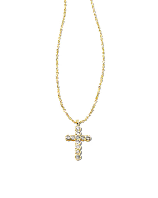 Cross Gold Pendant Necklace in White CZ