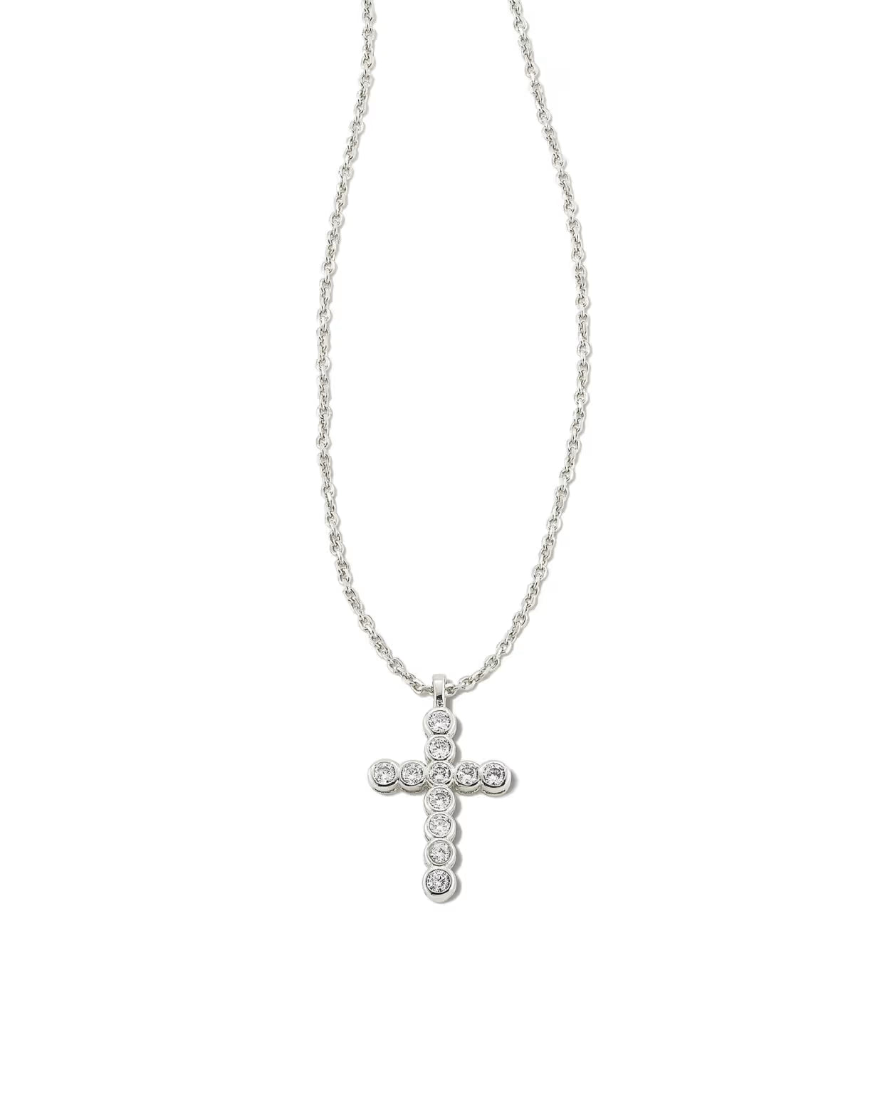 Cross Silver Pendant Necklace in White CZ