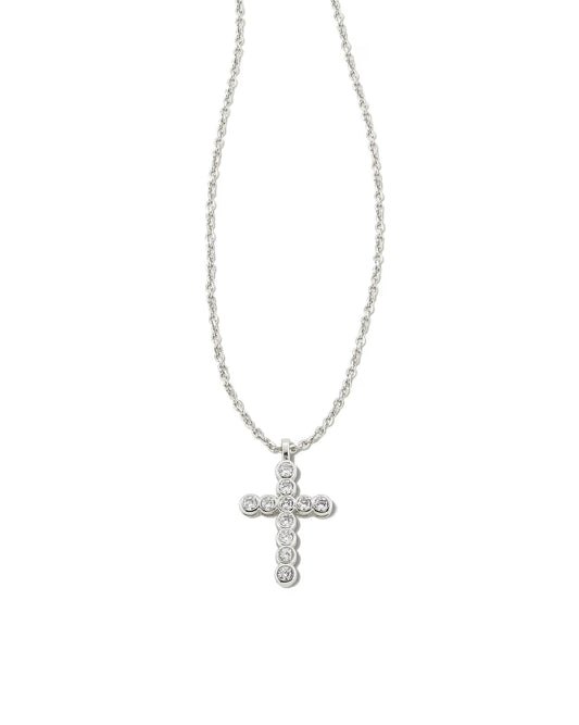 Cross Silver Pendant Necklace in White CZ