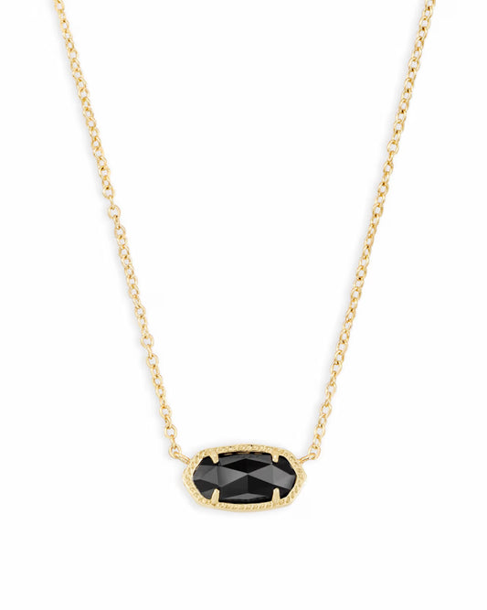 Elisa Gold Pendant Necklace in Black Opaque Glass
