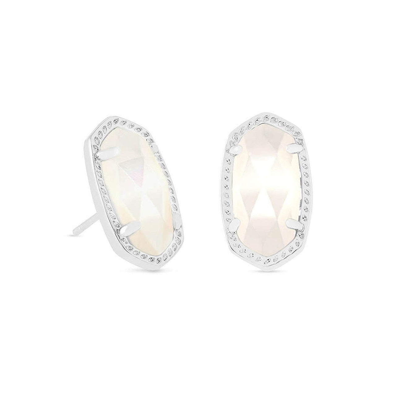 Kendra Scott Ellie Stud Rhodium Earrings - Ivory Mother of Pearl