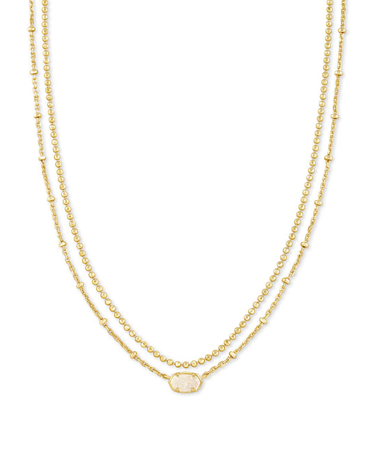 Emilie Gold Multi Strand Necklace in Iridescent Drusy