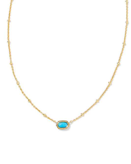 Mini Elisa Gold Satellite Short Pendant Necklace in Variegated Turquoise Magnesite