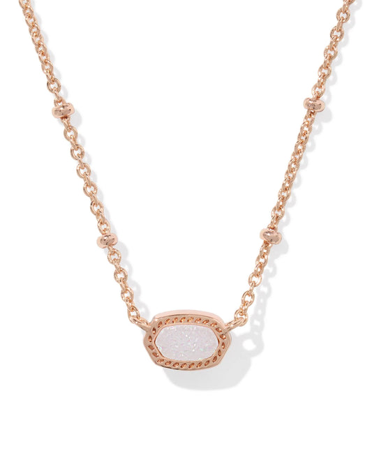 Mini Elisa Satellite Short Pendant Necklace Rose Gold Iridescent Drusy