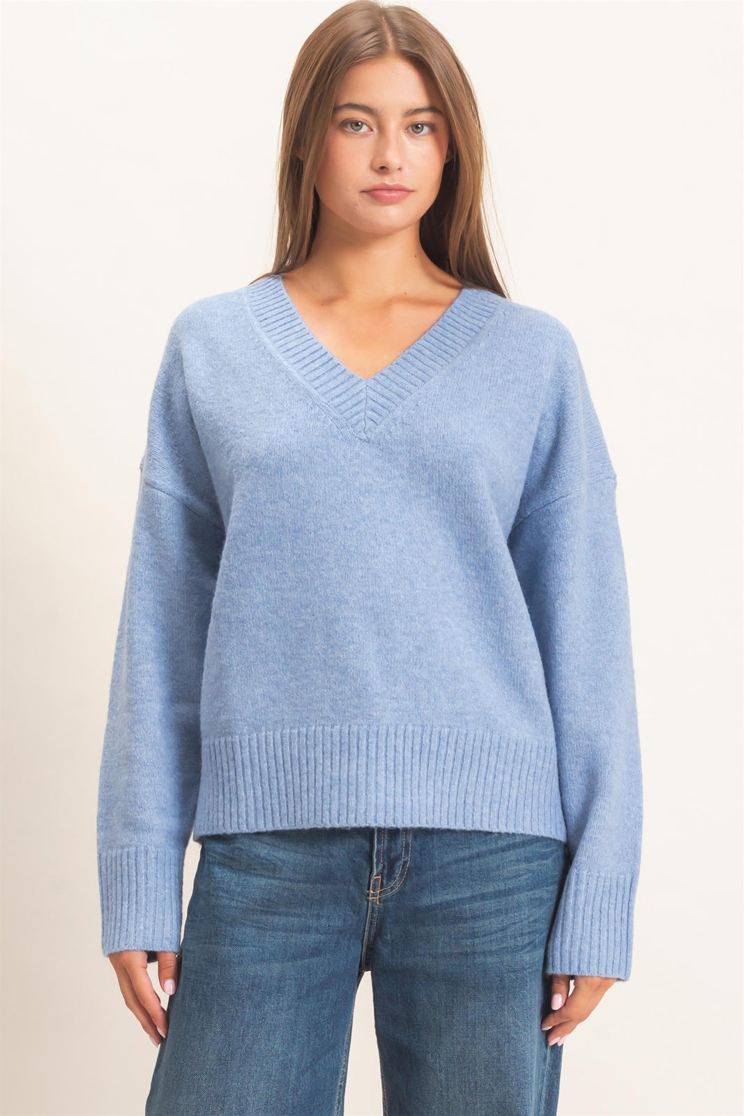 Relaxed Fit V-neck Sweater Blue